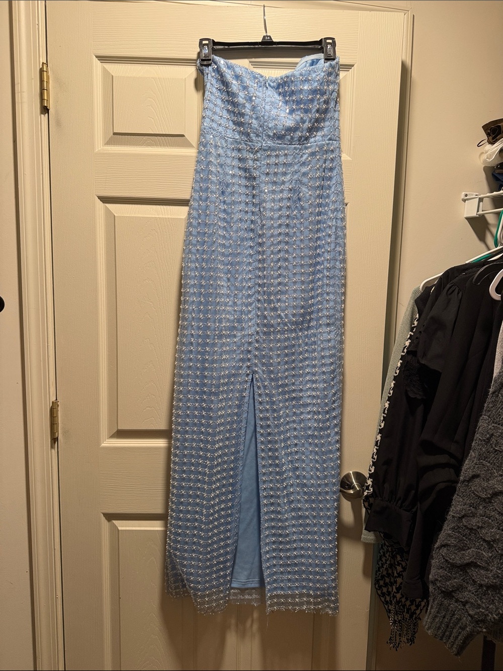Lulus Perfectly Luxurious Light Blue Pearl Strapless Maxi Dress - Picture 9 of 10